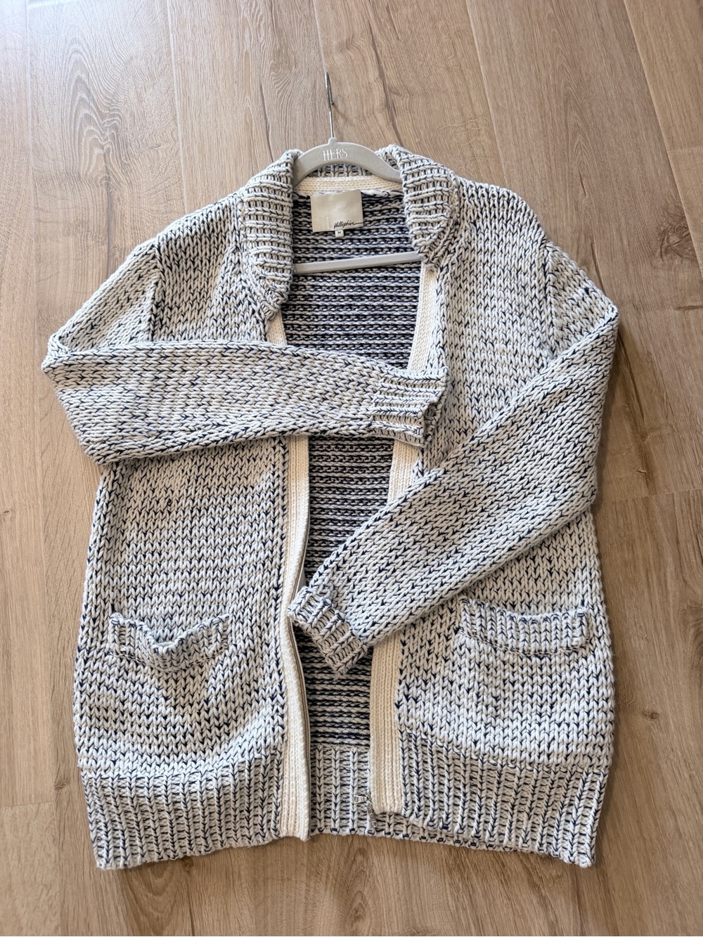 3.1 Phillip Lim Marled Cream and Black Open-Front Knit Cardigan